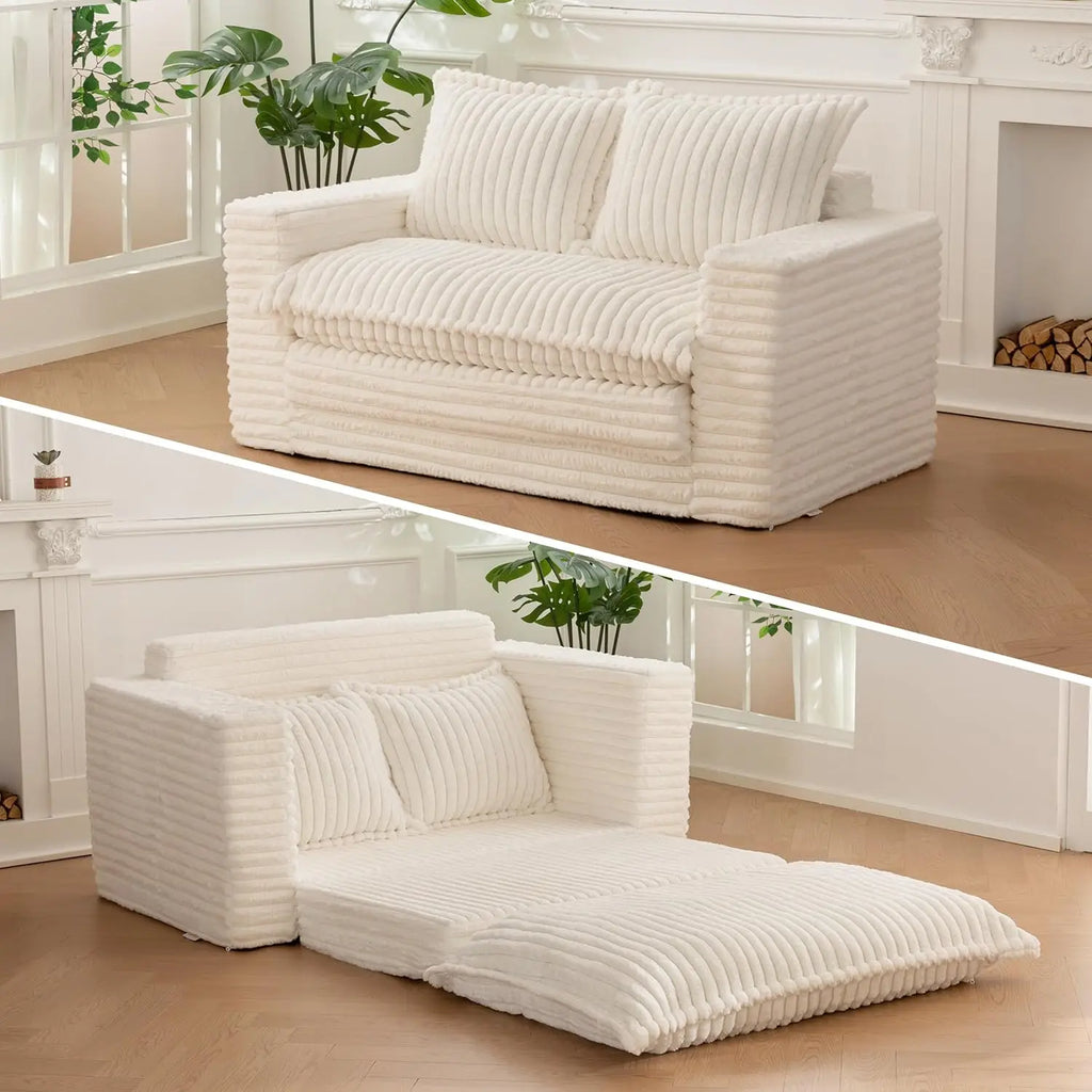 3-in-1 Pull Out Floor Couch with Washable Cushion and Pillows, Loveseat Sleeper Sofa, Convertible Sofa Bed/ Futon Couches