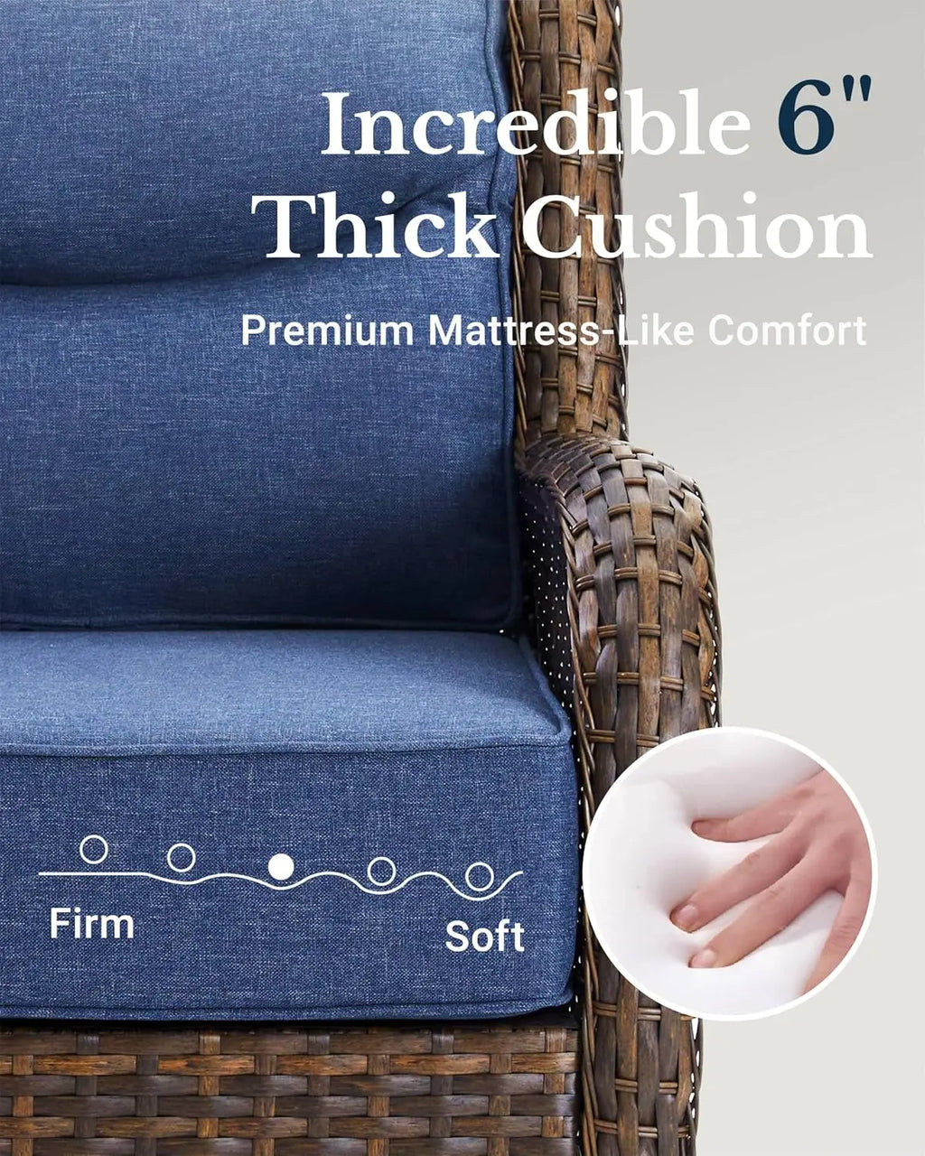 Luxury Patio Furniture Set with 6-inch Thick Cushion, Outdoor Couch and High Back Swivel Rocker Patio Chairs, 7PCS Wicker Set