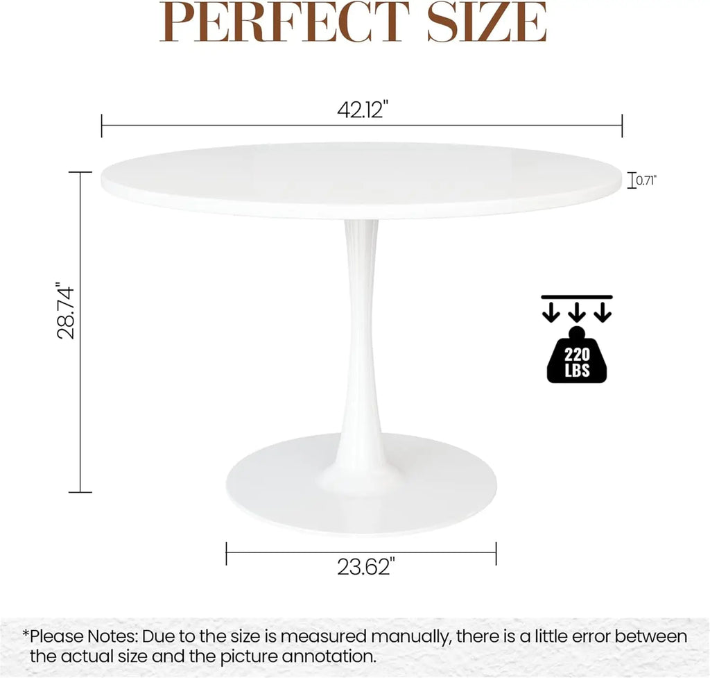 White Round Kitchen Dining Table, 42.1"/4-6 People with MDF Tabletop & Pedestal Base
