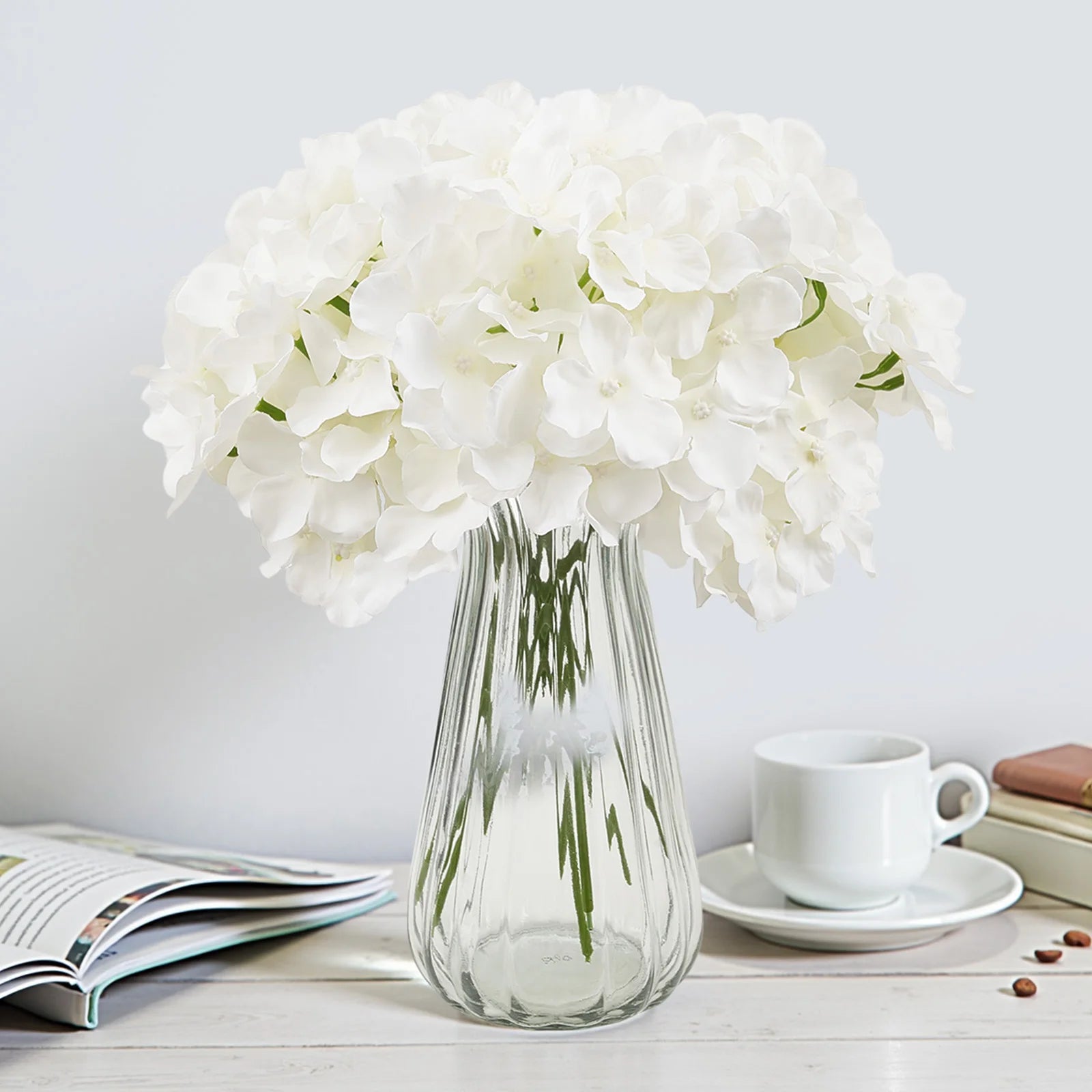Artificial Flowers/ Real Looking White Silk Fake Hydrangea Bulk Faux/ Bridal Shower with Stem for DIY Wedding Bouquets