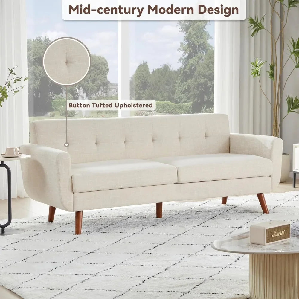 The New-77.2" W Linen Sofa Couch, Mid Century Modern Decor Loveseat Couch For Living Room, Button Tufted Upholstered