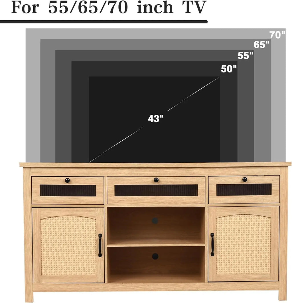LED TV Stands for for 65" TV, Entertainment Center with 2 Storage Cabinets and Barn Doors, 59" TV Console with 3 Drawers