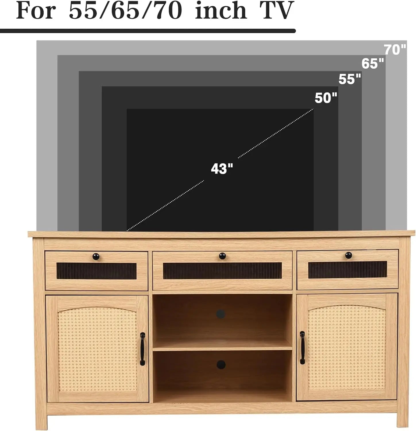 LED TV Stands for for 65" TV, Entertainment Center with 2 Storage Cabinets and Barn Doors, 59" TV Console with 3 Drawers