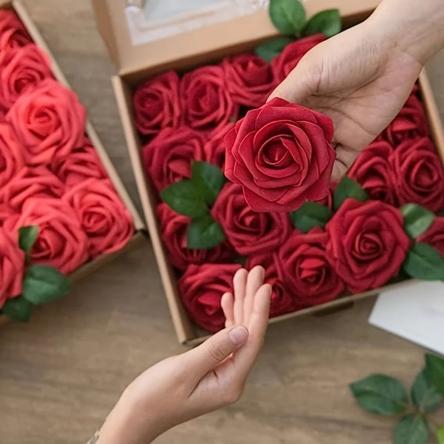 25pcs Artificial Flowers, Fake Flowers Roses W/Stem For DIY Wedding Bouquets/ Centerpieces Arrangements/ Party Home Decorations