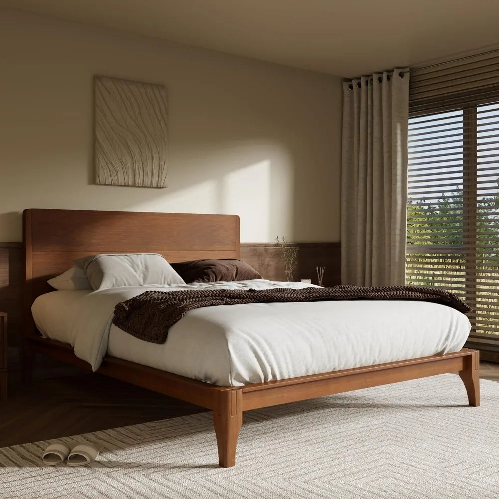 Full Size Bamboo Platform Bed, with Tall Headboard