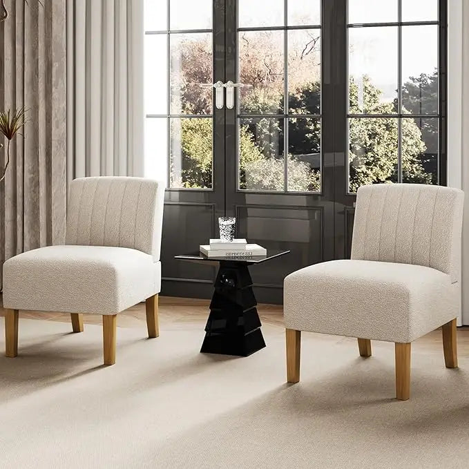 Armless Accent Chairs Set of 2 for Bedroom, Bedroom Chair for Bedroom Living Room Chair with Solid Wood Legs, Makeup Vanity Chair