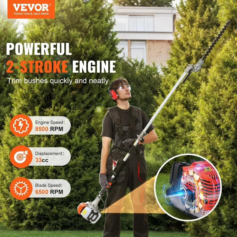 33CC Multi-Functional Trimming Tool: Gas Hedge Trimmer, Weed Eater, String Trimmer, Brush Cutter, and Pole Saw
