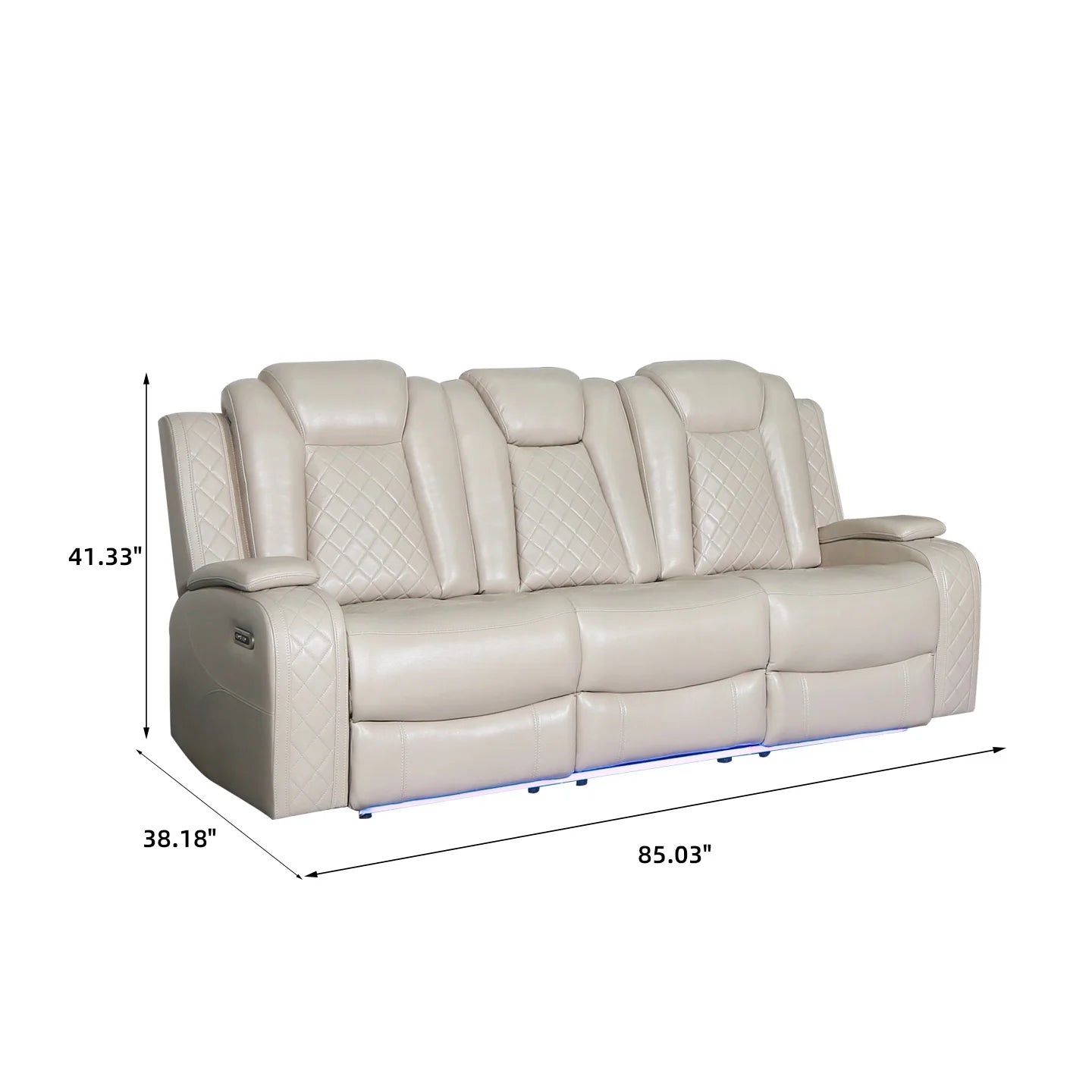 Power Reclining Sofa Couch with Wireless Charger/ 3 Seater Recliner/Reading Light Leather/ Bluetooth Speaker/ Theater Seating LED