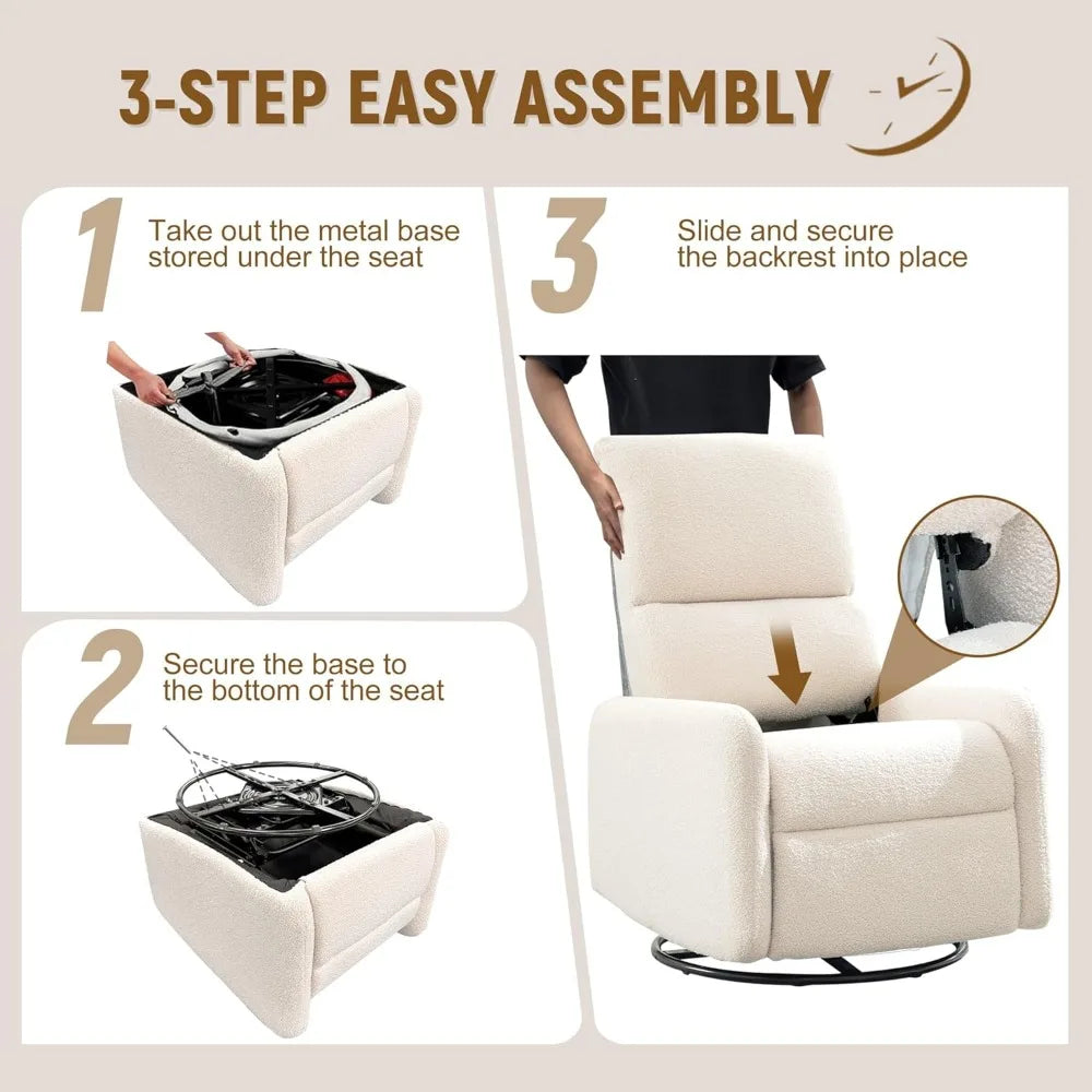 360° Swivel Glider Chair, Rocking Chair Nursery with Side Pockets, Deep Cushioned Seat, Nursery Chair with Steel Structure Base,