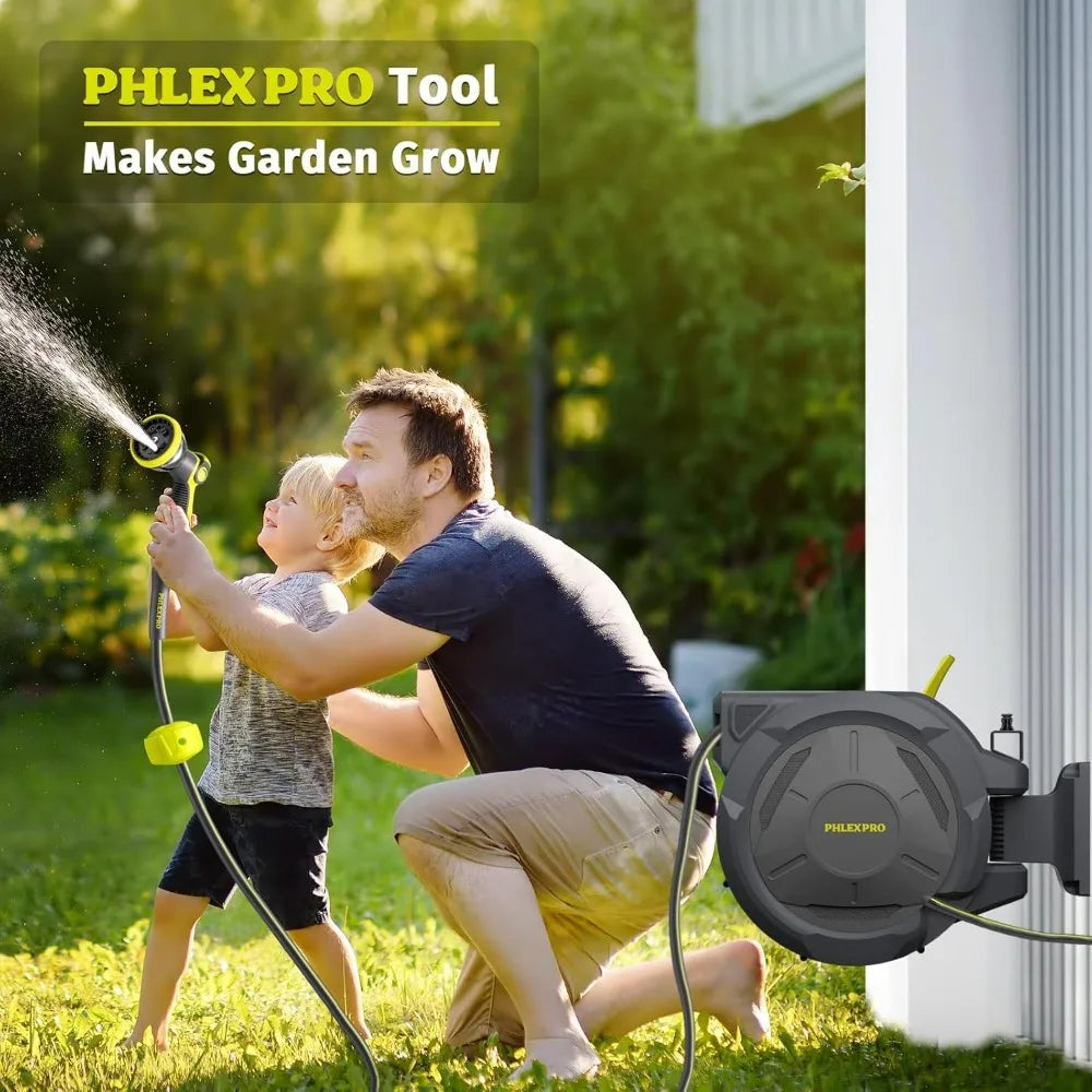 Heavy-Duty 75-Foot 5/8" Retractable Garden Hose Reel with Wall Mount and 10-Pattern Nozzle