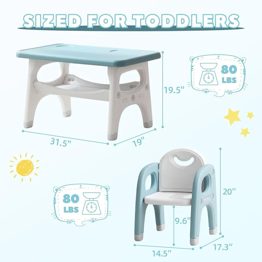 Customizable-Kids Table And 2 Chairs Set, Large Built-in Storage, Montessori Toddlers Table And Chairs Set, Kids Activity Table