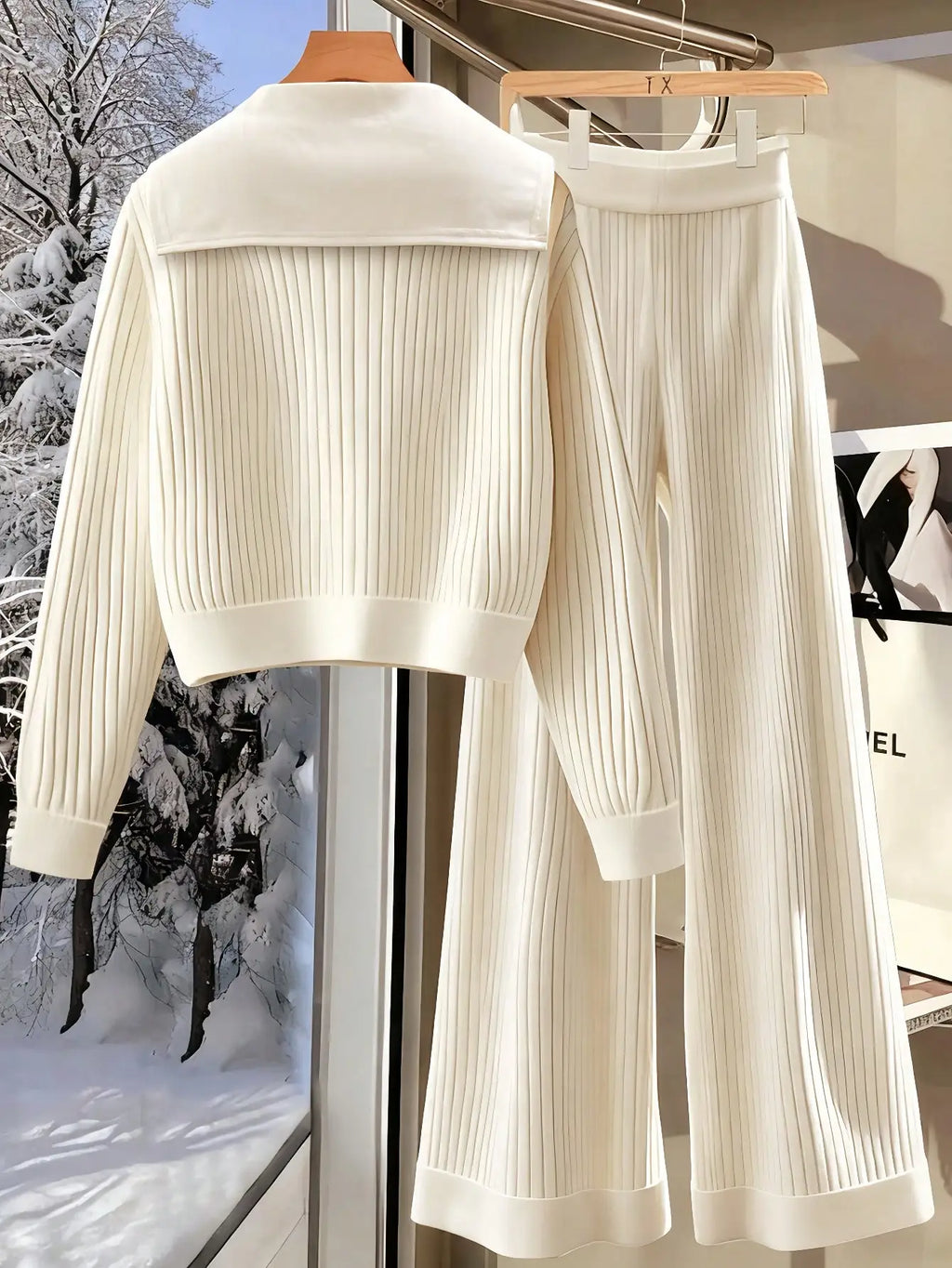 Airaco Women's Casual Solid Color Front Button Sweatshirt And Pants 2 Pieces Set, Autumn/Winter