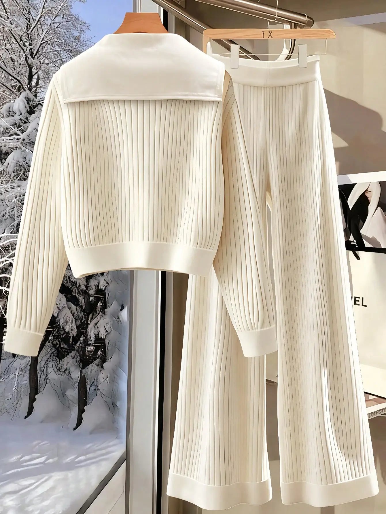 Airaco Women's Casual Solid Color Front Button Sweatshirt And Pants 2 Pieces Set, Autumn/Winter