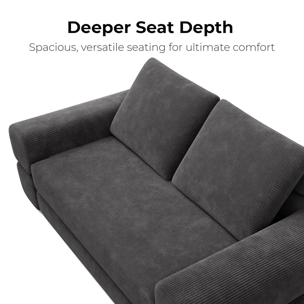 Convertible Sleeper Sofa Bed Floor Sofa 3-in-1 No Assembly, Foldable Mattress with Corduroy Upholstery Green, Dark Grey