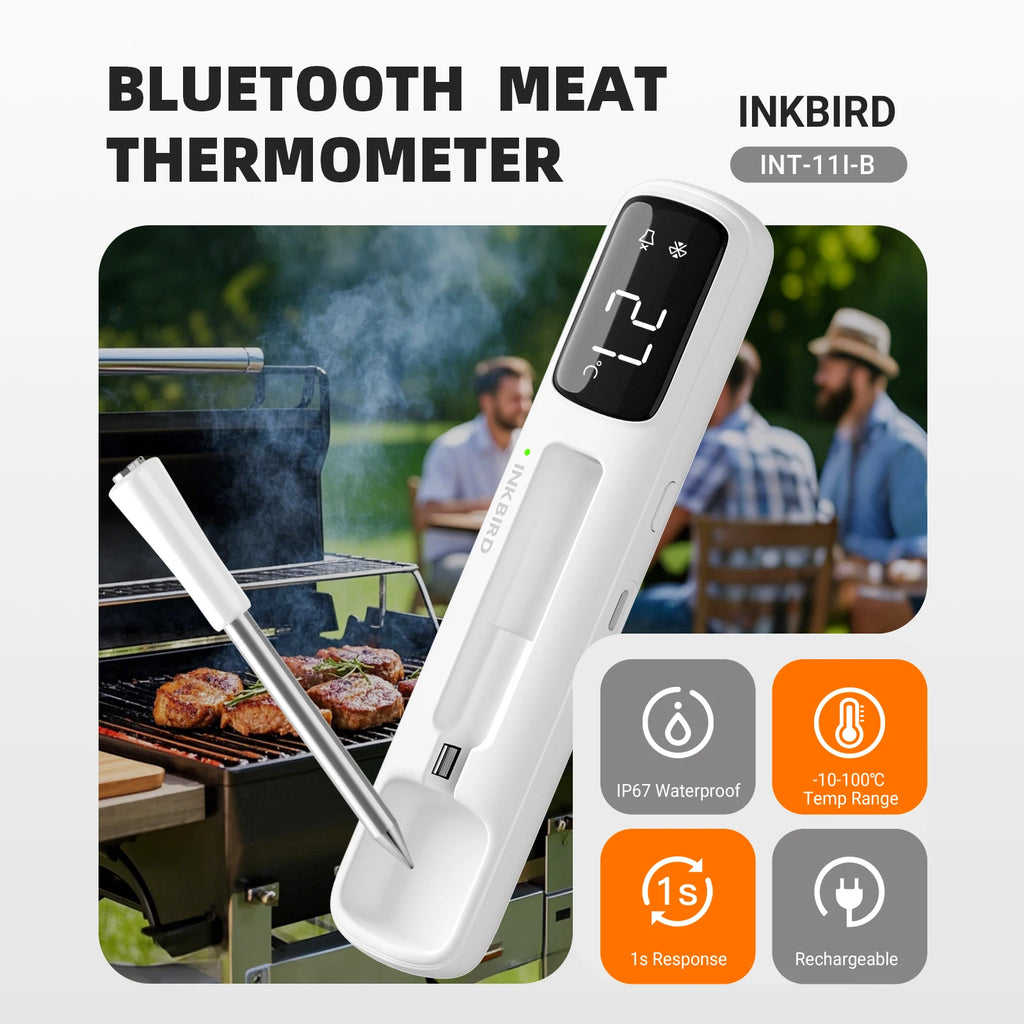 INKBIRD INT-11I-B Mini Wireless Meat Thermometer, Bluetooth 5.4 1000ft, 1s Response, IP67, 26 Presets, LED Display, for BBQ/Gril