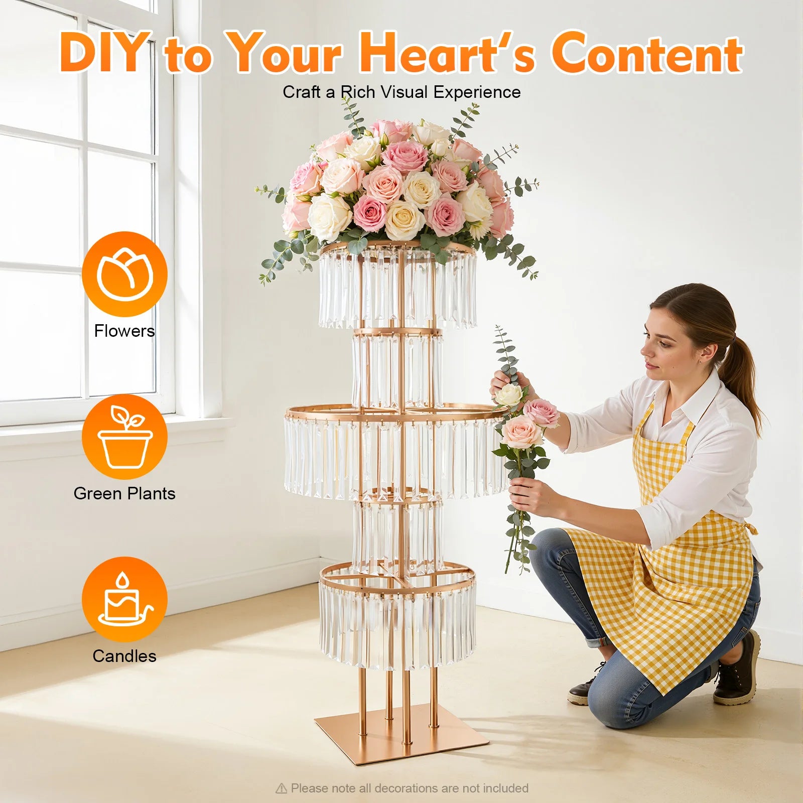 1/2Pcs 5-Tier Gold Acrylic Wedding Flower Stand 110cm Crystal Style Floor Standing Centerpiece for Wedding Party Event Decorate