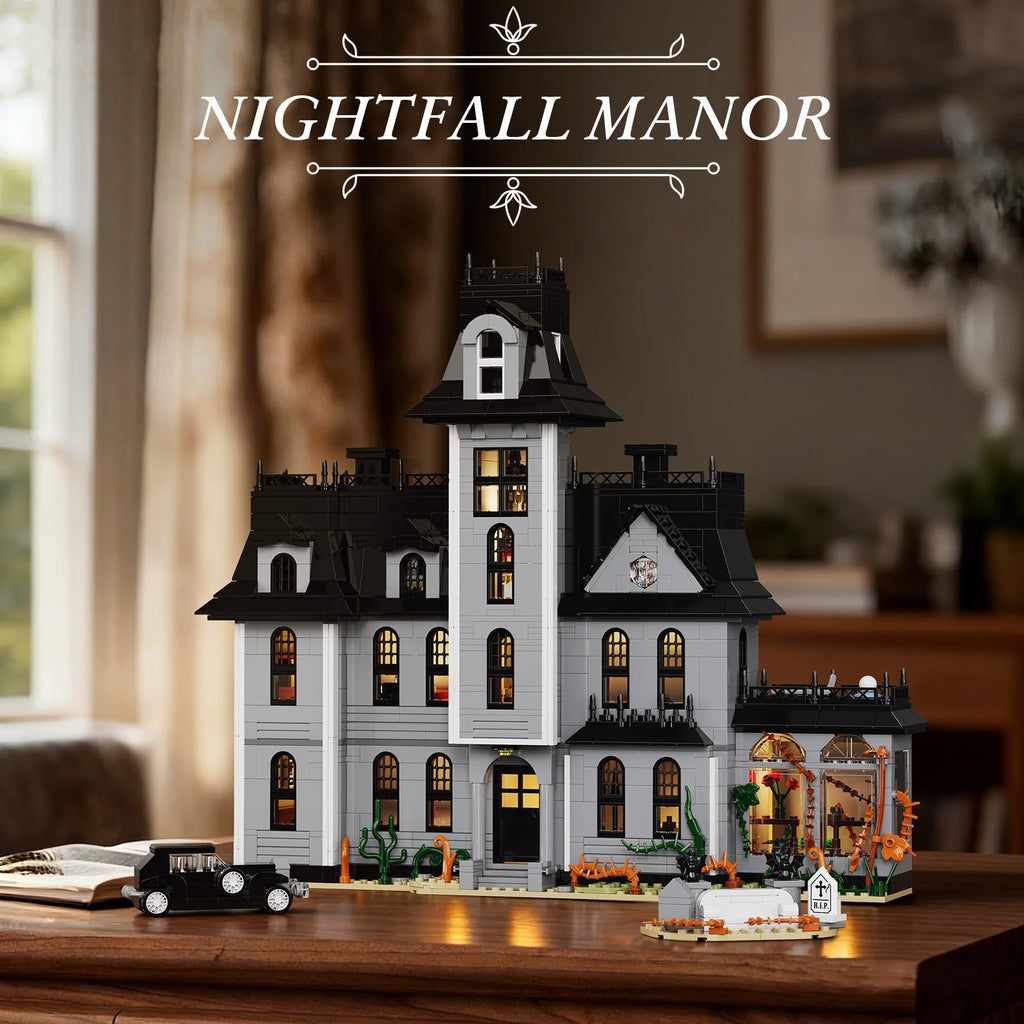 Gothic House Building Blocks Set/ Nightfall Manor Architecture /Bricks Creative Home Decoration/ Desktop Ornament/ Halloween Gift for Adults