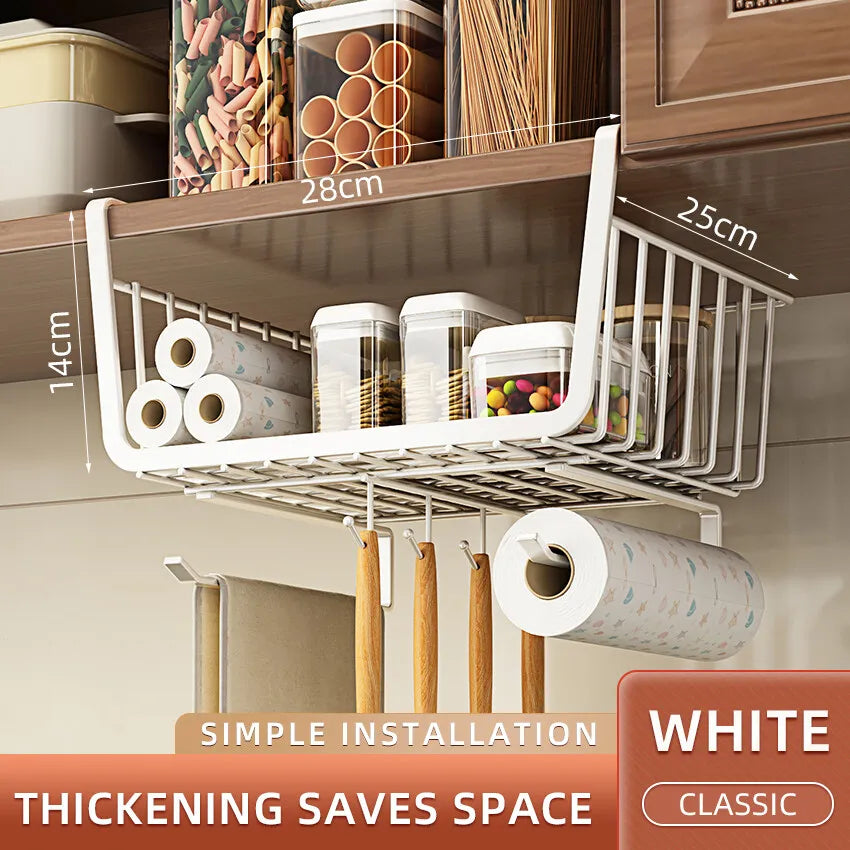 Kitchen Under Cabinet Basket Storage Shelf/ Tissue Cup Holder /Closet Desk Hanging Rack /Hollowed Pullout Drawer/ Sliding Basket
