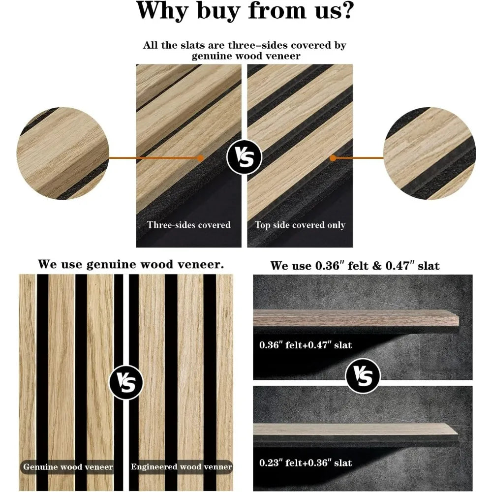 Oak Wood Veneer Acoustic Wall Panels - 2-Pack for Interior Decoration, 12.6 Wide x 94 Tall