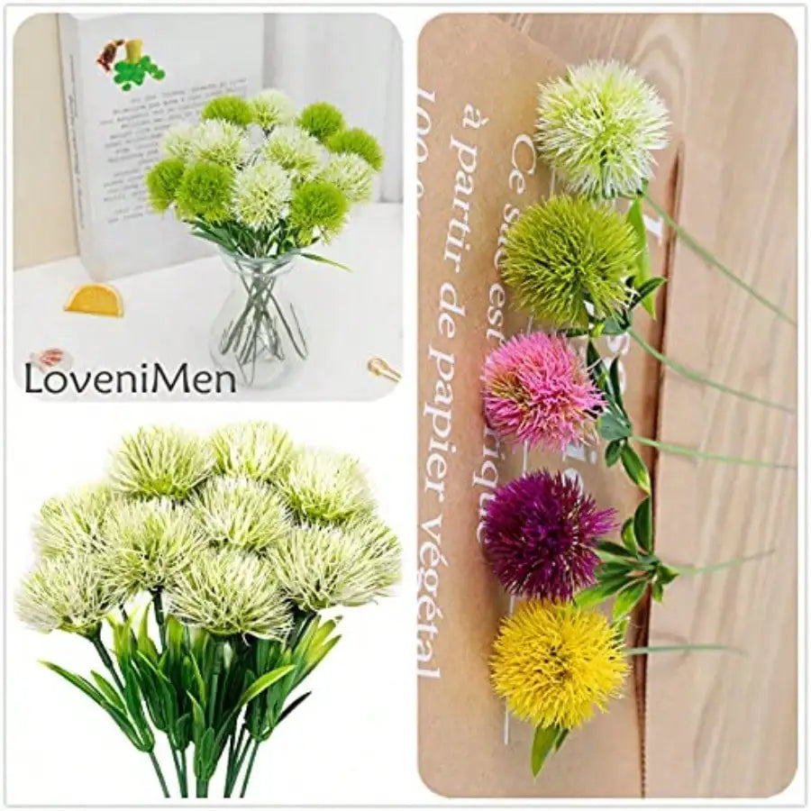 8434-Fake Dandelion Flowers/ White 10 Pcs, Artificial Plants Plastic Shrubs/ Bushes Decor Faux Stems Outdoor/ Indoor Home Garden Party Wedding DIY Planting Filler Decoration
