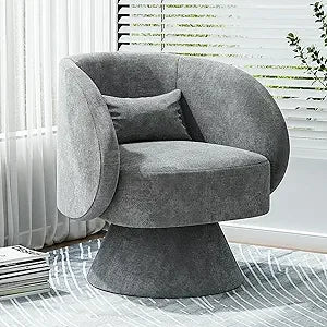 Swivel Barrel Chair, 360 Degree Modern Small Round Boucle Sherpa Swivel