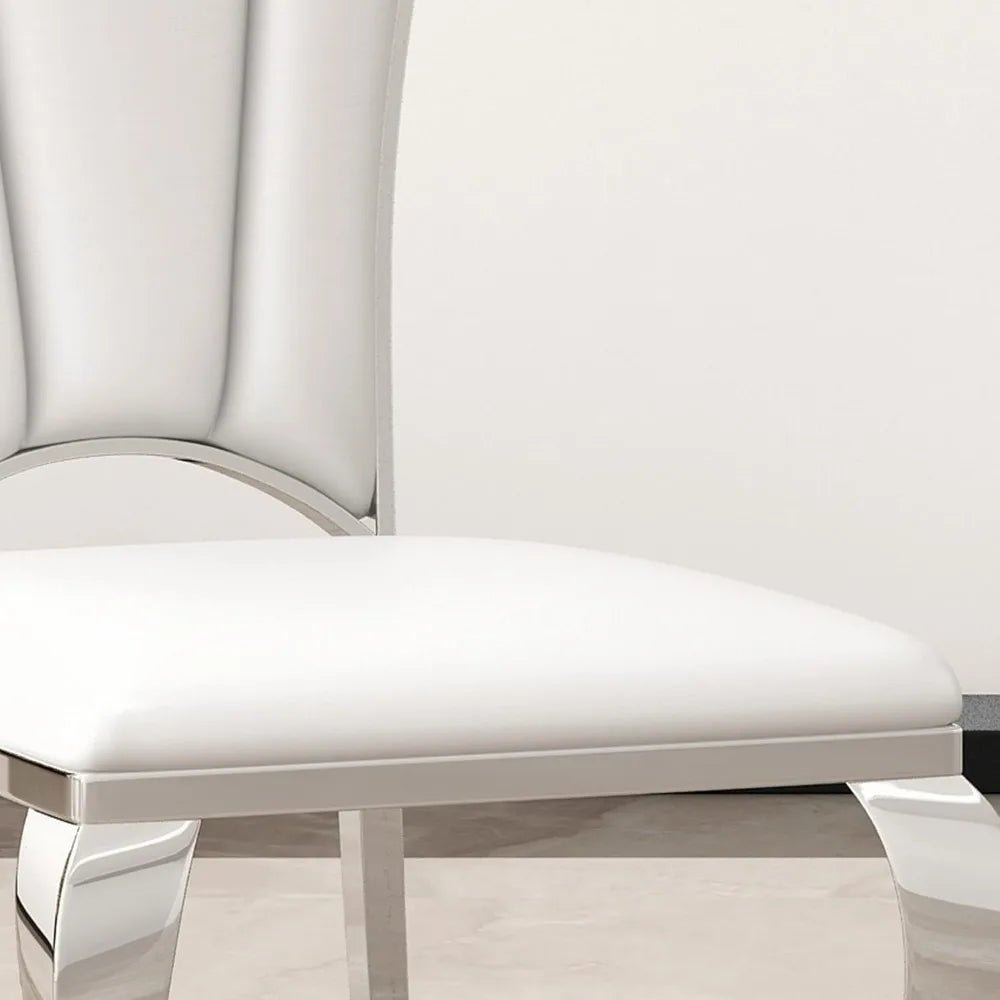 Modern Leather Dining Chairs Set of 2, Elegant Shell Shape Comfy Upholstered Dining Room Chairs w/Unique High Backrest Stainless