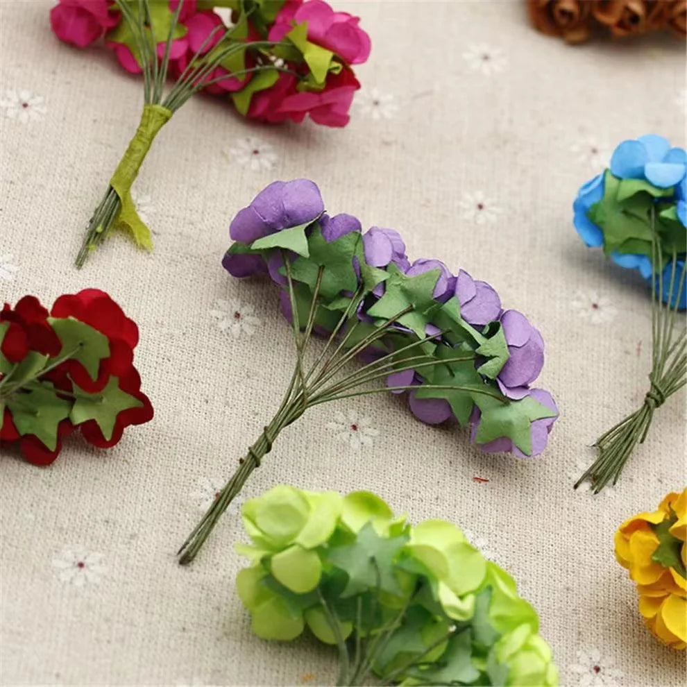 144PCS 1.5 cm Artificial Mini Paper Rose Bouquet For Scrapbooking/ For Wedding Party Decoration/ Cheap Artificial Rose Flowers