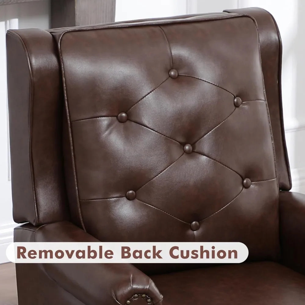 Accent Chair for Living Room, Mid Century Modern Wingback Armchair with High Back, Leather Upholstered Arm Chair