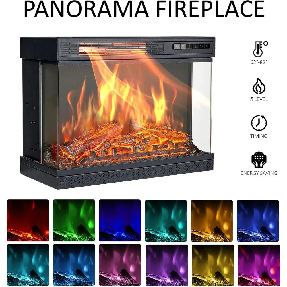 3-Sided Glass Fireplace TV Stand for TVs up to 65'' with 12 Color, Media Entertainment Center Console Table with Doors