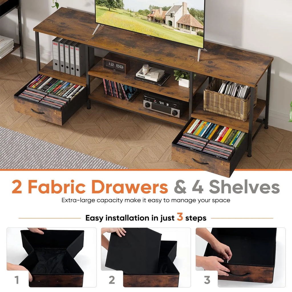 63 IN Wooden TV Stand For Up To 75 Inch TV/ Entertainment Center For Living Room/Media Console Adjustable Shelf 2 Storage