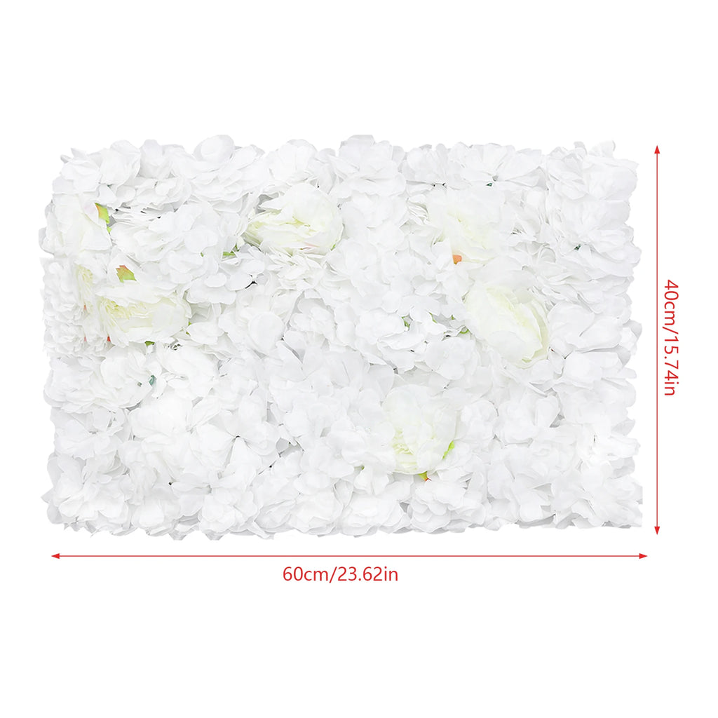 6 Pack Artificial Flower Wall Panels, 60x40cm Large Silk Rose/ Peony /Dahlia/ Hydrangea Flowers for Wedding Backdrop /Home Room Wall Decor, White Fake Floral Grid Panel Set for Indoor Outdoor Fence Privacy Screen Party/ DIY D