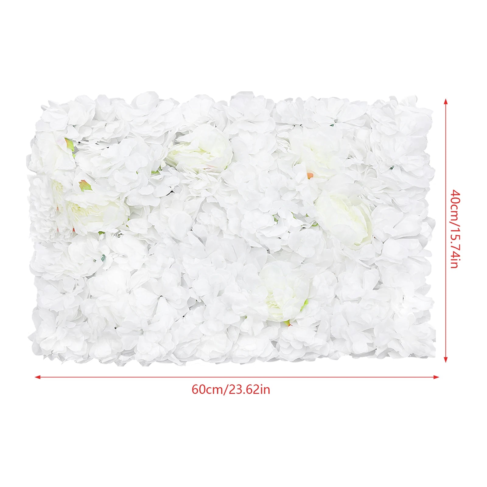 6 Pack Artificial Flower Wall Panels, 60x40cm Large Silk Rose/ Peony /Dahlia/ Hydrangea Flowers for Wedding Backdrop /Home Room Wall Decor, White Fake Floral Grid Panel Set for Indoor Outdoor Fence Privacy Screen Party/ DIY D