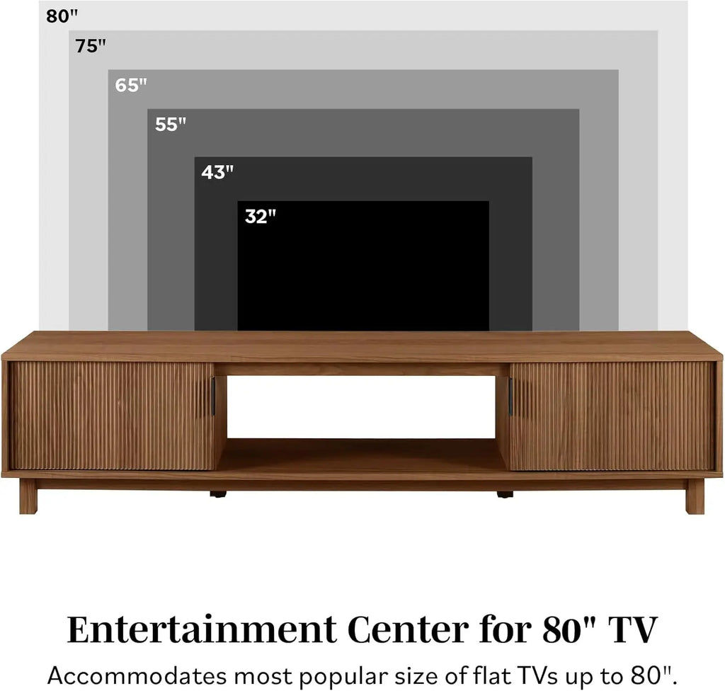Modern Fluted-Door Low Stand for TVs up to 80 Inches, 70 x 15.75 x 16 inches, Mocha