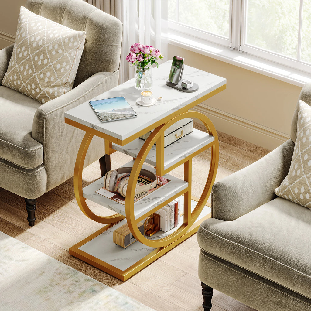 End Table for Living Room and Bedroom, 4-Tier Narrow Side Table with Storage Shelves