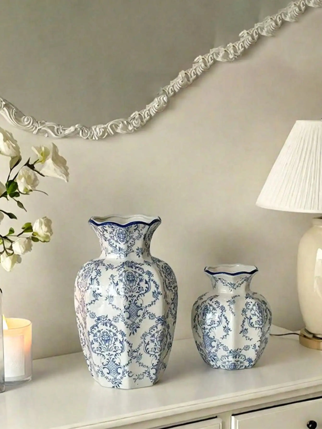 1 Pc Blue & White Porcelain Vase, New Retro Flower Vase, Living Room, Entrance, Office, Floral Decor, Atmosphere