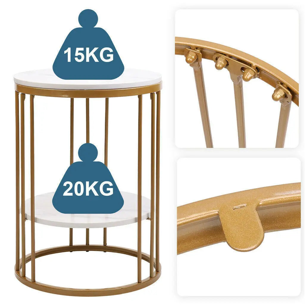 2-Tier White Marble Side Table , Coffee Table, Nightstand, Jewelry Storage