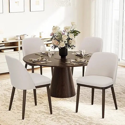 Modern Fabric Upholstered Dining Chairs Set of 4, Contemporary Kitchen Chairs with Back Support, Wooden Leg Dining Room Chairs