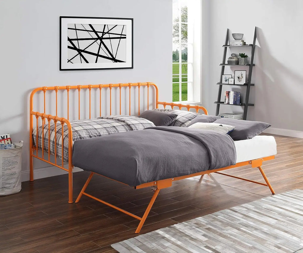 Twin Size Metal Daybed with Trundle and Steel Slat Support, Easy Assembly, Multi-Functional Furniture