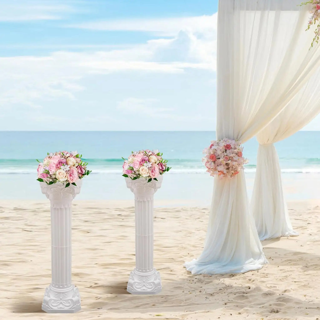 2 Pcs White Roman Pillars for Wedding Backdrops, Decorative Columns, 34.65" Flower Pot Columns/ Decor Stand for Events, Parties, Garden