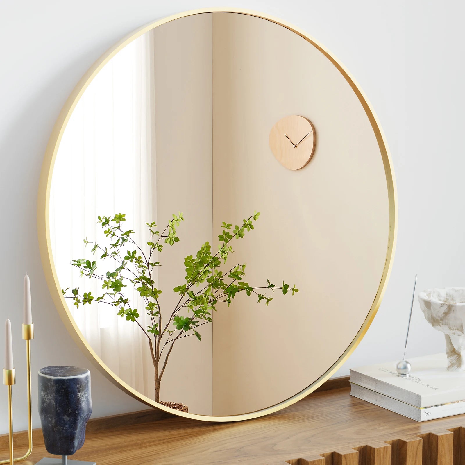 30 Inch Large Gold Round Vanity Framed Mirror for Wall/ Matte Metal Framed Modern Mirror/ Tempered Glass /Bedroom /Living Room