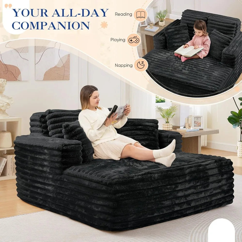 Oversized Chaise Lounge Indoor, Modern Plush Corduroy Fabric, Deep Seat Boneless Memory Foam, Sleeper, Chaise Lounge Sofa Chair