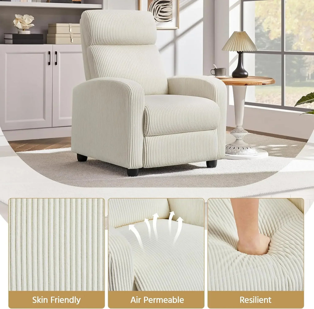 Corduroy Recliner Chair Single Sofa Home Theater Seating Adjustable Modern Reclining Chair for Living Room Bedroom Home Theater
