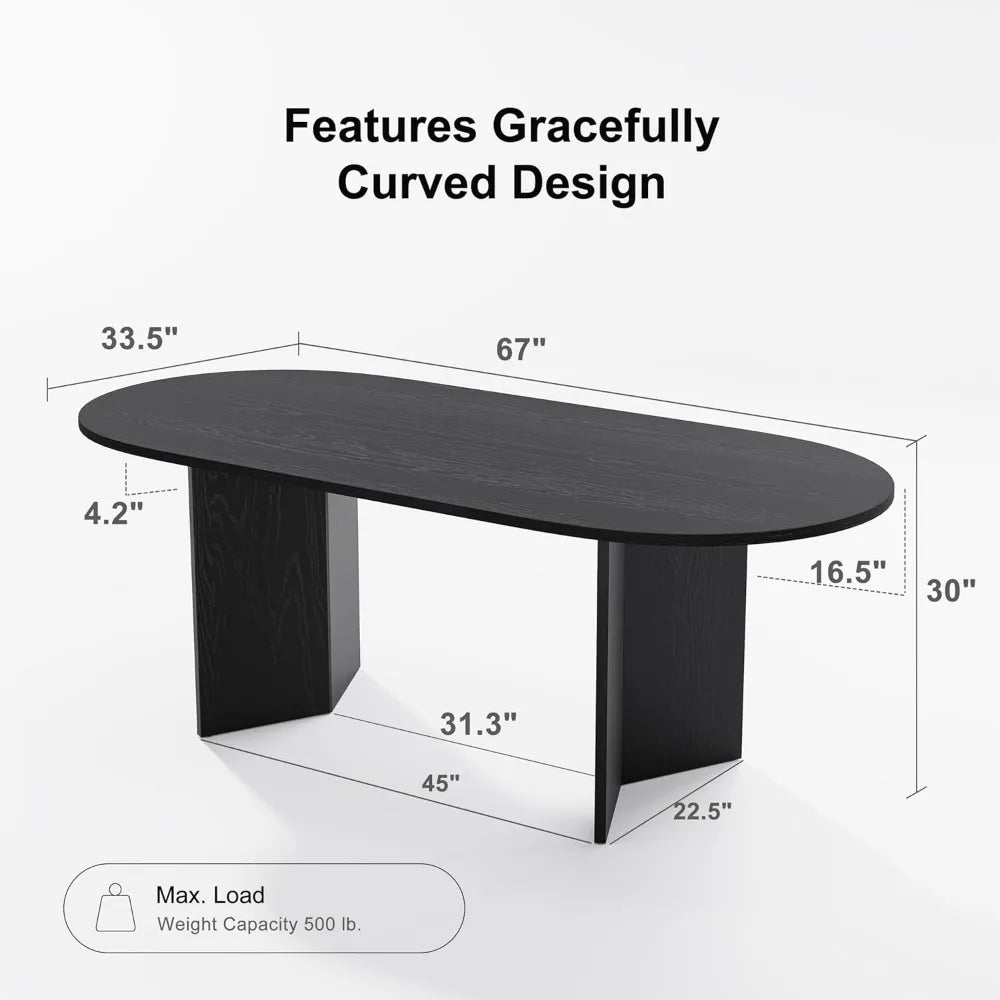 Modern Farmhouse Oval Dining Table Seats 6, Wooden Table with Scratch-Resistant Surface and V-Shaped Legs