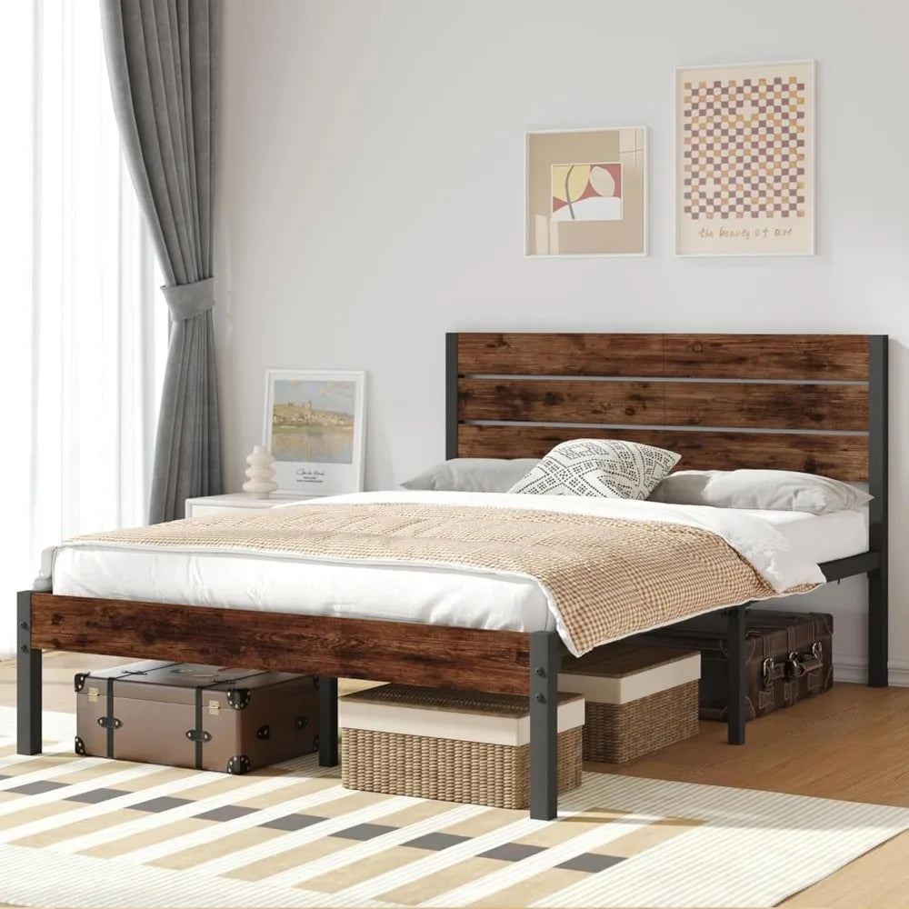 Full Bed Frame with Headboard and Footboard, Metal Full Bed Frame with Under Bed Storage, All-Metal Support System, No Box Spring Needed