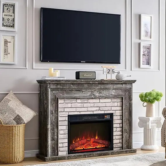 45" Flip Top Electric Fireplace with Mantel, Electric Fireplace Heater, TV Stand with Freestanding Electric Fireplaces, Remote Control