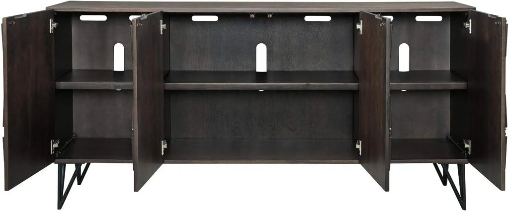 Urban Geometric Design TV Stand Fits TVs up to 70", 4 Cabinet Doors and 3 Adjustable Storage Shelves