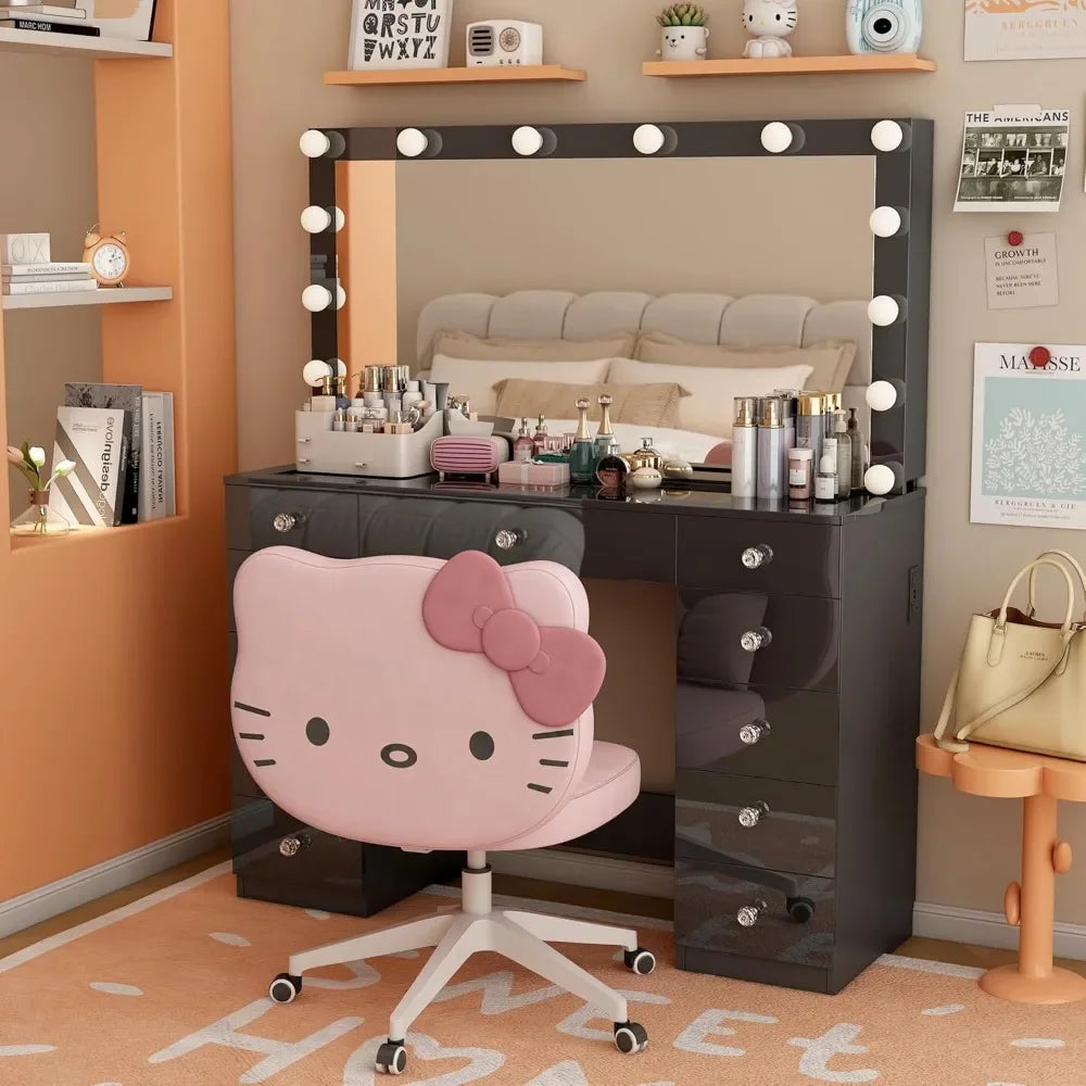 Lighted Makeup Vanity Desk with 14 LED Lights, 3 Modes, and Sliding 11-Drawer Storage