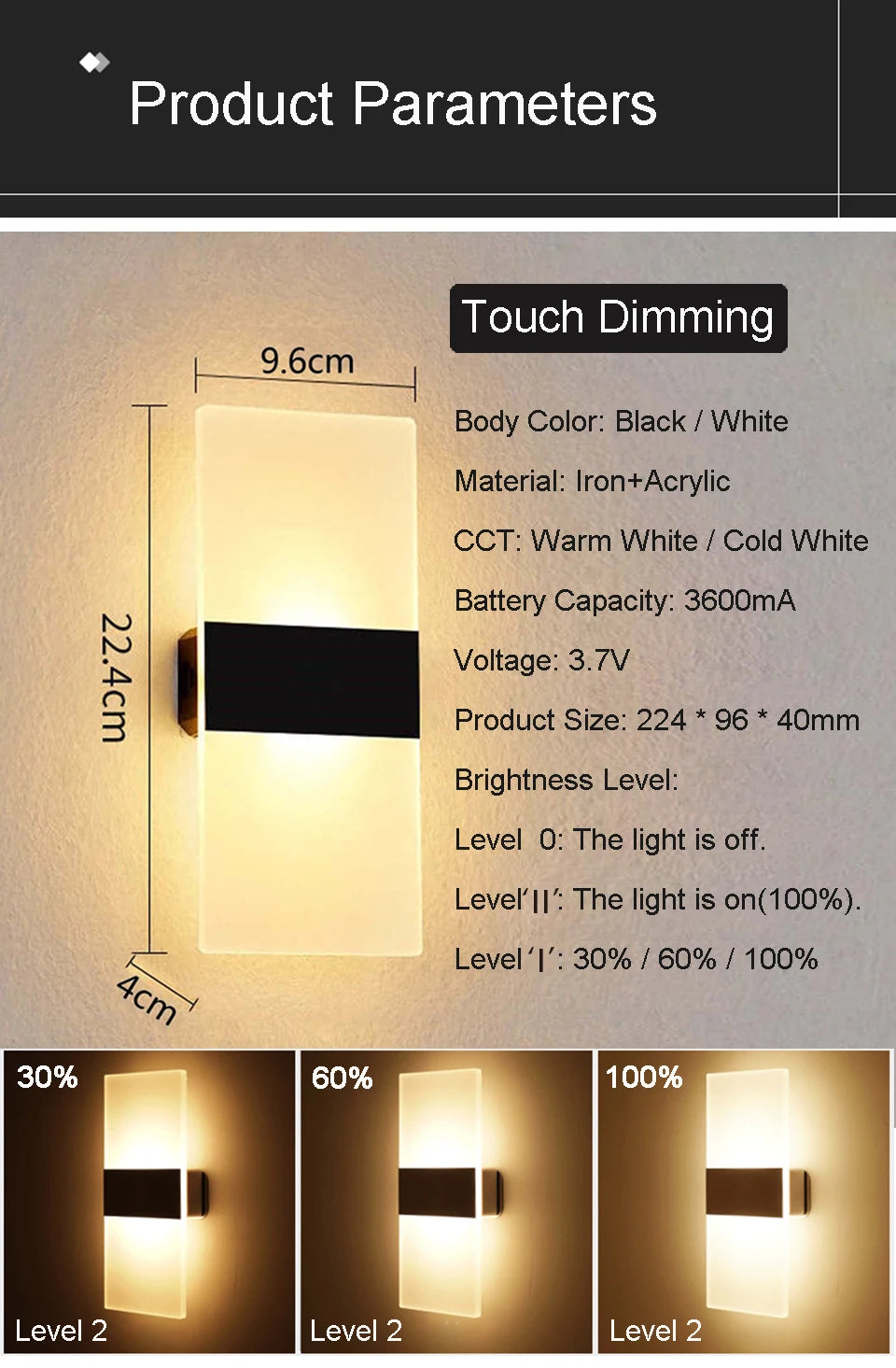USB Recharge Wall Lamp/ Touch Motion/ Sensor Switch/ Indoor Acrylic Night/ Lights Bedroom/ Bedside/ Wall Sconce/ Nordic LED Wall Light