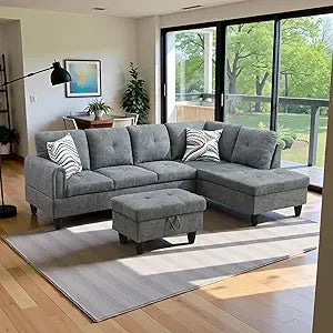 103.5" Oversized Sectional Couch, L Shaped Couch with Storage Ottoman, Modern Modular Sofa with Deep Seat