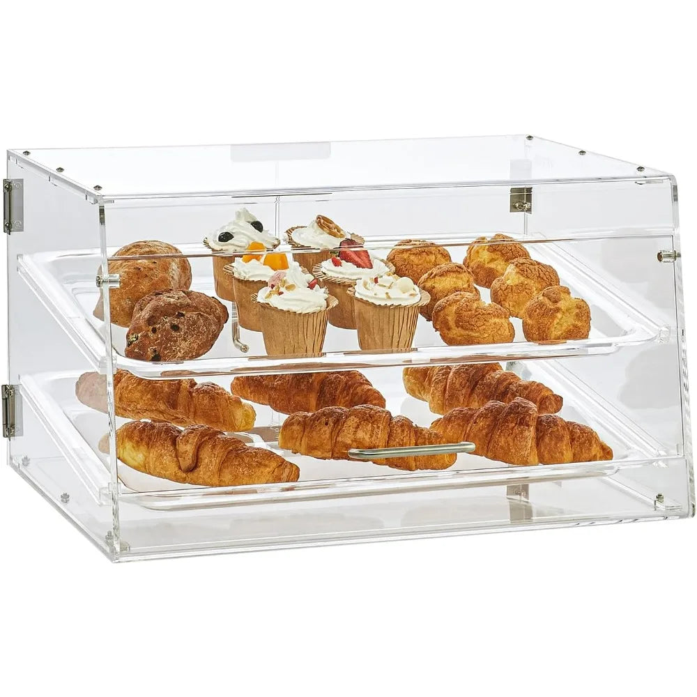 Two-Tier Commercial Pastry Display Case, Countertop Bakery Showcase with Acrylic Box and Rear Door Access